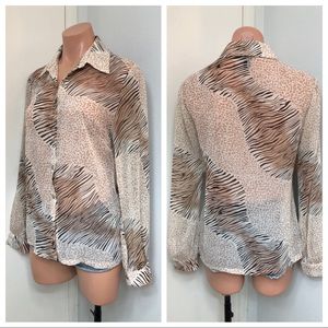 Leopard Animal Print Long Sleeve Button Down Top